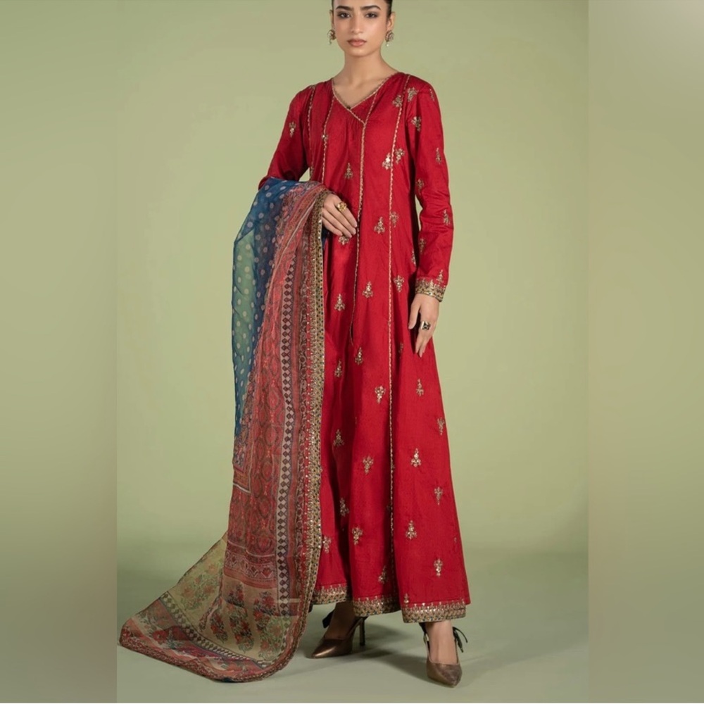 Elegant Red Embroidered Dress